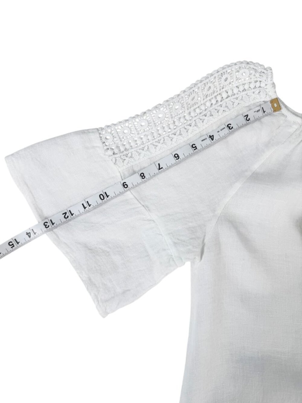 Terzo Millennio 100% Linen Made in Italy White Crochet Sleeve Boho Top L NWT - Picture 6 of 9